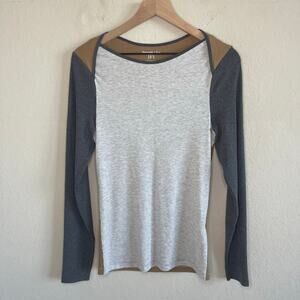 Abercrombie Colorblock Ribbed Long Sleeve Top Gray & Tan - Size L